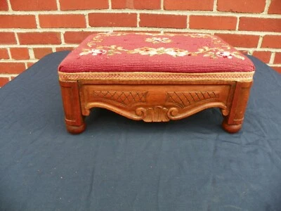 ANTIQUE FRENCH NEEDLEPOINT STOOL  - Image 1 of 4