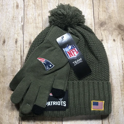 New England Patriots NFL Beanie & Gloves Salute to Service Green Adult One Size Cover