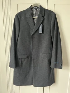 Nautica Men's Melton Wool Blend Regular Fit Batten Overcoat Charcoal (UK 40R) - Picture 1 of 14