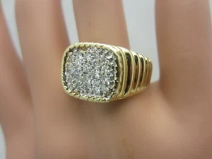 Mens 14K Yellow Gold 0.50 Carat Diamond Ring Pave Signet Style Pinky - Picture 1 of 9