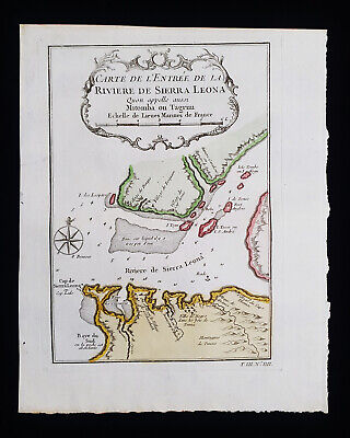 1754 JN BELLIN: Rare Map AFRICA WESTERN, SIERRA LEONE, MITOMBA, TAGRIM, AFRIQUE • 20.14$