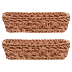 2 Pcs Imitation Rattan Storage Basket Bread Bakery Desserts Woven Baskets - Picture 1 of 12