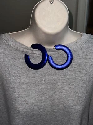 Pendientes de aro J CREW metálicos azul cobalto real brillo NUEVA OFERTA 4 CARIDAD❤️252 Foto 1 de 4