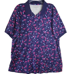 Woman Within Women's Size L 18/20 Navy Blue Hearts Print Polo Shirt - Picture 1 of 12