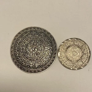 Aztec Sterling Silver Calander Pin / Brooch, Lot of 2, 1.75" & 1.25", 24.8 Grams - Picture 1 of 10