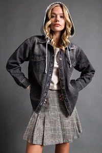 EASEL CLOTHING DISTRESSED WASHED BLACK DENIM SHIRT JACKET/SHACKET SIZE MEDIUM - Picture 1 of 2