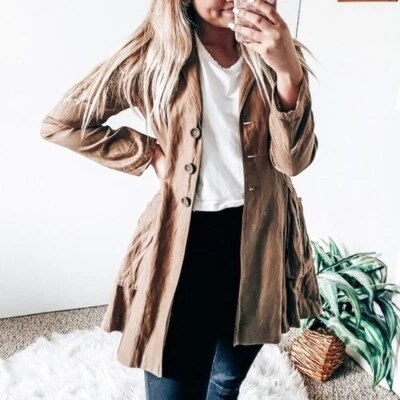 Cabi Treasure Hunter Steampunk Jacket Trench Coat Beige Cotton Blend Small - Image 1 of 4