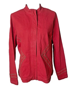 Neu mit Etikett Victor Costa Anlass Hemd Jeansjacke Large rot gold silber Ösen a40 - Bild 1 von 10