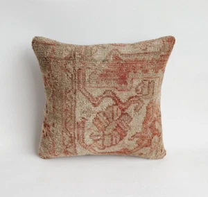 Antique Pillows, Turkish Rug Pillow, 16"x16" Brown,Red  Cushion Case - Picture 1 of 9