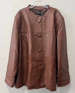 Maggie Barnes Jacket Women’s 5X Brown Genuine Leather Button Mandarin Collar - Picture 1 of 9