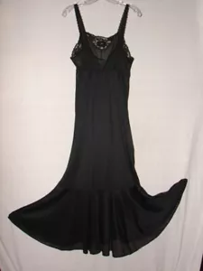Vintage Lorraine Nightgown Black Size Medium Full Bottom Sheer Stripe Trim gown - Picture 1 of 7