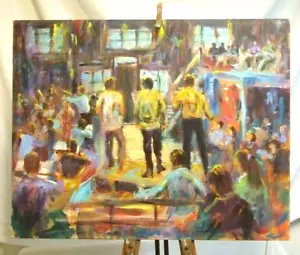 Actor theatre stage original oil painting signed bright wall art Leon Goodman - Picture 1 of 4