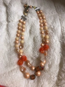 Vintage Necklace Choker Glass Bead Double Strand UNIQUE  12” CORAL NICE! - Picture 1 of 5