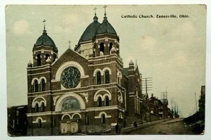 Vintage katholische Kirche Zanesville Ohio geteilte Rückseite Postkarte Litho - Bild 1 von 2