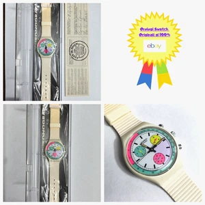 Swatch Chrono Nuovo SCW100 White Horses 1990 Vintage Orologio da polso NOS - Imagen 1 de 15