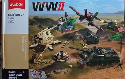 Sluban 998PCS Kursk Battle Scene Building Blocks WW2 Tank Aircraft Mortar Brick - Image 1 of 4