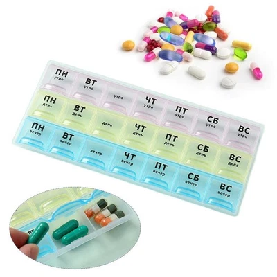Pill Box 21Slot 7Days Weekly Tablet Pill Medicine Box Holder Storage Organizer ❁ - Image 1 of 4