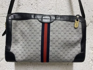 GUCCI Sherry Line Micro GG Pattern Shoulder Bag Crossbody Navy Vintage - Picture 1 of 16