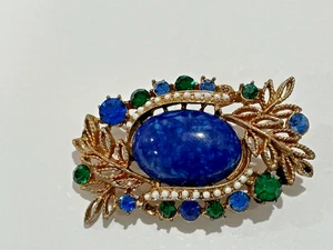 Vintage blue and green rhinestone brooch - Picture 1 of 4
