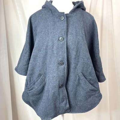 Gap Grey Hooded Button Up Cape/coat W/ Pockets Lining 80% Wool Dark Academia XL - Image 1 of 4