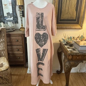 Paper Lace T-Shirt Dress One Size Pink With LOVE Graphic Boho - Picture 1 of 15