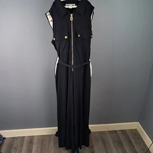 Michael Kors Sleeveless Black Romper-Jumpsuit Belted Size Medium Gold Hardware - Picture 1 of 9