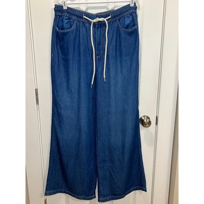 Calça jeans nova com etiquetas Loft The Palazzo cintura alta ajuste regular perna larga tamanho 31/12 - Imagem 1 de 4