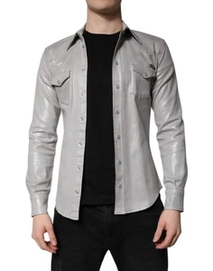 Dolce & Gabbana Metallic Gray Cotton Button Down Men's Shirt Authentic - Picture 1 of 5
