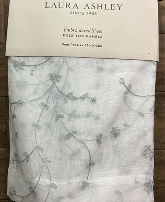 "4 cortinas de panel de ventana Laura Ashley bordadas VERNON verde salvia transparente 38 x 96""" Foto 1 de 4