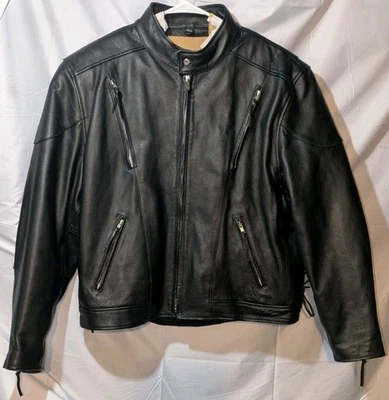 First Classics Leather Racer Motorcycle Biker Black Jacket Thinsulate Lining 52 - Image 1 of 4
