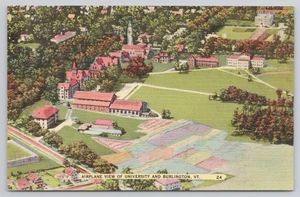 Burlington VT Aerial Airplane View of University of Vermont Postcard - Picture 1 of 2