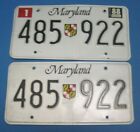 1988 Maryland License Plates matched pair with state shield