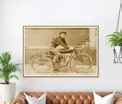 Vintage Motorcycle Photo Print – Antique Biker Wall Art Home Decor - Image 1 of 4