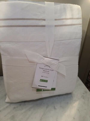 Juego de sábanas Pottery granero cáñamo algodón rayas serenas completo lino natural 2 fundas de almohada Foto 1 de 3