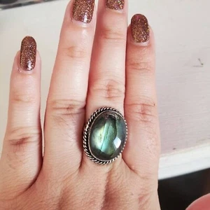 Labradorite Gemstone Ring, 925 Sterling Silver Handmade Ring, Gift For Her - Picture 1 of 10