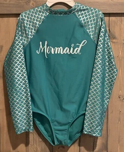Cat & Jack Girl Turquoise Mermaid Swim  Rash Guard L 10 12 Zip Long Sleeve VGUC - Picture 1 of 3