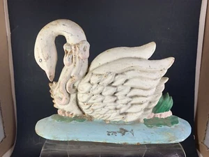Vintage Cast Iron Swan Heavy Door Stopper Early American USA Goose Bird Swimming - Picture 1 of 8