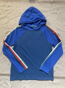 Mini Boden Blue Rainbow Striped Hooded Cotton Shirt, Size 11/12 - Picture 1 of 3