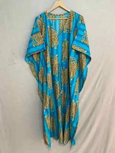 Indian Vintage 100% Cotton Long Beach Maxi Kaftan Dress One Size Caftan Kimono - Picture 1 of 7