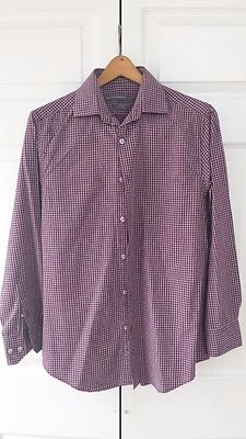 Camisa masculina PerryEllis Portfolio marrom/vermelha quadriculada City Fit %100 algodão P 32/33 - Imagem 1 de 4