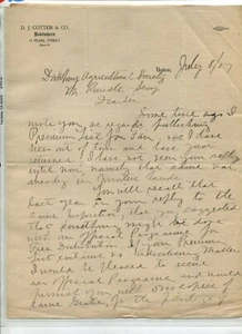 De colección Membrete DJ COTTER PUBLISHING Boston 1907 Pearl Street - Imagen 1 de 1