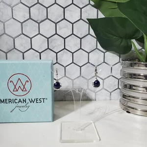 American West Carolyn Pollack Sterling Silver Lapis Lazuli Leaf Dangle Earrings - Picture 1 of 11