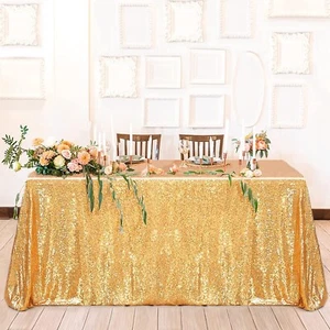 QueenDream 90x132inch Rectangle Sparkly Gold Sequin Tablecloth Wedding Glitte... - Picture 1 of 6