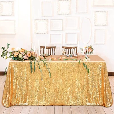 QueenDream 90x132inch Rectangle Sparkly Gold Sequin Tablecloth Wedding Glitte... - Image 1 of 4