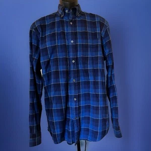 Relwen Men's Size XL Button Down Long Sleeve Pocket Shirt Blue Plaid Cotton - Picture 1 of 7