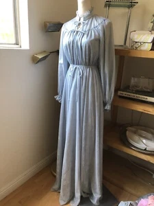 Vintage 70s Blue Semi Sheer Floral Boho Long Sleeve Maxi Dress - Bild 1 von 6