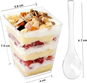 Dessert cups 50 packs 5 oz plastic square parfait cups with lids and spoons