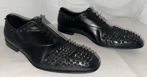 US 8.5 🔥 ITALY Cesare Paciotti Men's Black Leather Studded Lace Up Dress Shoes - Picture 1 of 12