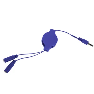 NavyBlue 3.5mm 1 Male to 2 Female Retractable Headphone Extension Splitter Cable - Picture 1 of 3