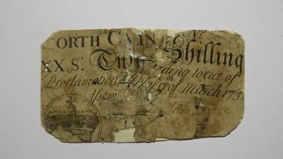 1754 Twenty Shillings North Carolina NC Colonial Currency Note Bill RARE 20s - Image 1 of 2